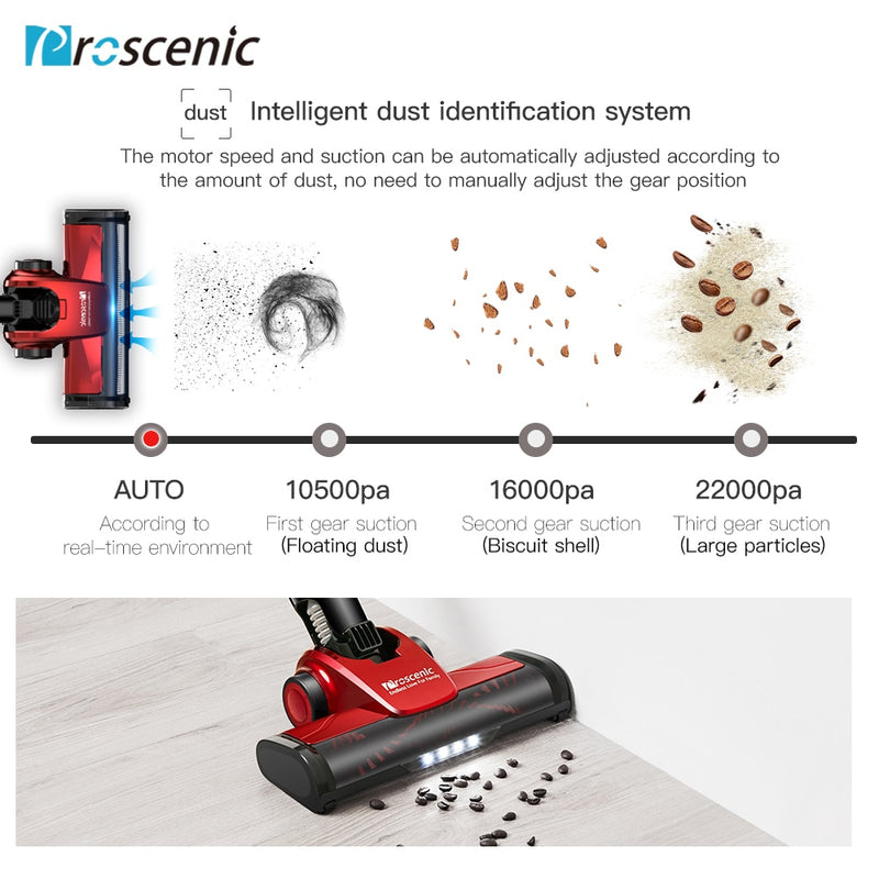 Proscenic Powerful Cordless Vacuum Cleaner 22000Pa Max Suction Lightweight 2 in 1 Portable Wireless Cyclone Filter Strong Suction