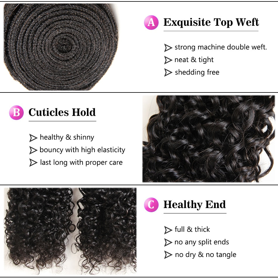 Racily Hair Peruvian Kinky Curly Bundles Natural Black Color Remy Extensions 1B Human Hair Weave Bundles