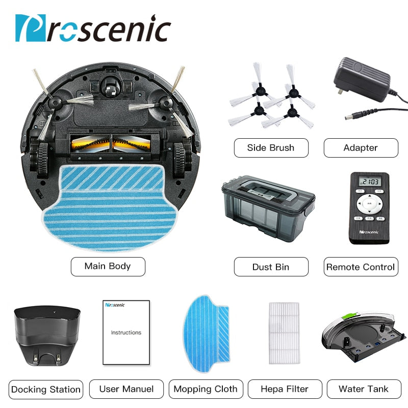 Robotic Vacuum Cleaner with APP & Voice Controlling, Visionary Map, Water Tank and Mopping, 12.99 x 3.54 x 3.54 in, Gold
