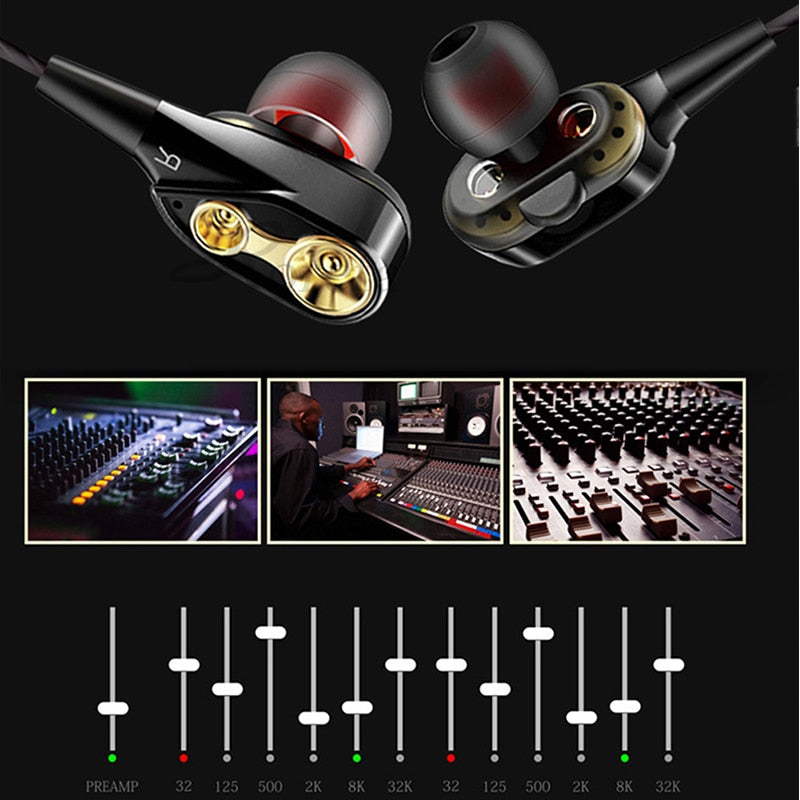 Dual Drive Stereo Wired earphone In-Ear Sport Headset With Mic mini Earbuds Earphones For iPhone Samsung Huawei