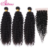 Shireen Brazilian Kinky Curly Bundles with Closure Natural Color Remy Bundles of Hair with Closure 4 Piece Bundles with Closure