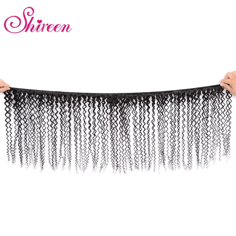 Shireen Brazilian Kinky Curly Bundles with Closure Natural Color Remy Bundles of Hair with Closure 4 Piece Bundles with Closure