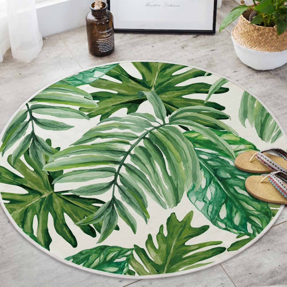 Silstar Tex Tropical Leaves Carpets Green Cotton Round Rug Living Room Carpet Home Decoration Kid's Play Mat Diameter 90cm|Rug