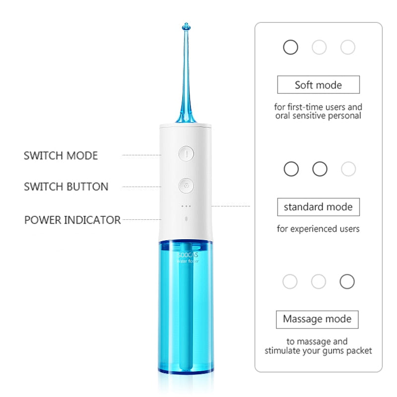 Soocas W3 Oral Irrigator Dental Portable Water Flosser Tips USB Rechargeable Water Jet Flosser IPX7 Irrigator for Cleaning Teeth