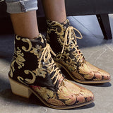Cotton Fabric Floral High Heel Warm Winter Cowboy Retro Boot