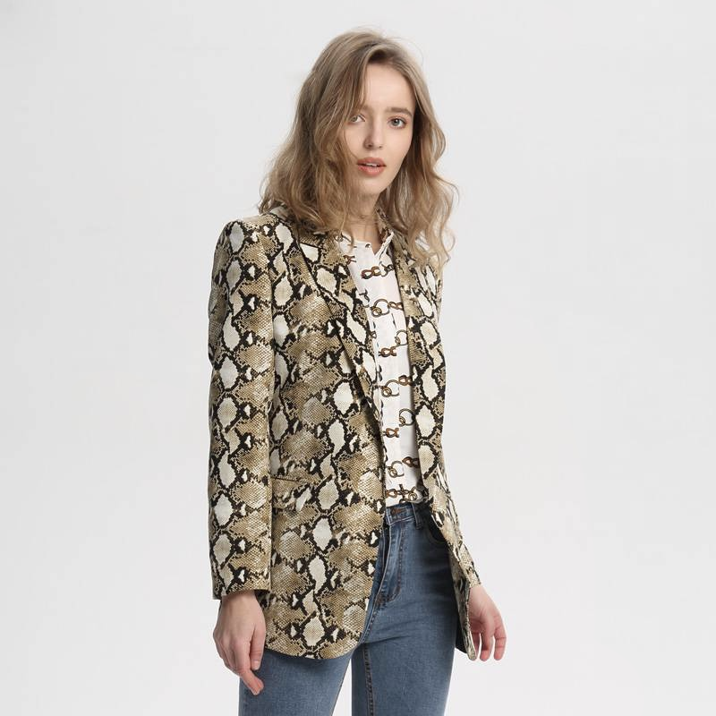 Ladies Printed Long Sleeve Notched Collar Outerwear Vintage Blazer