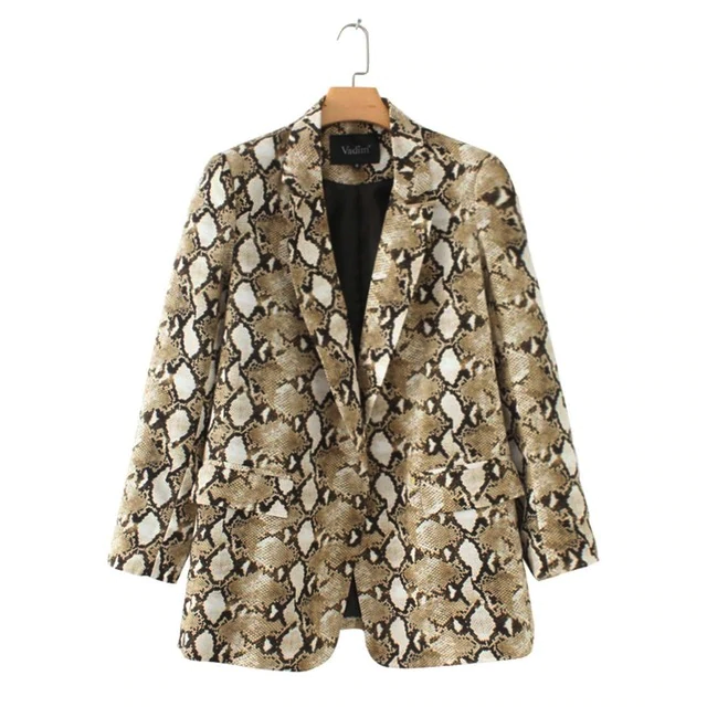 Ladies Printed Long Sleeve Notched Collar Outerwear Vintage Blazer