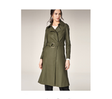 Long Length Turn Down Collar Premium Leather Trench Coat For Women With Belt