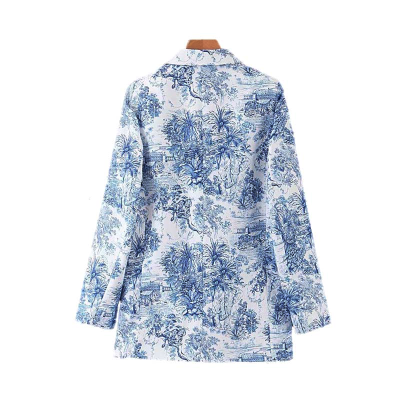 Elegant Print Stich Pocket Long Sleeve Female Outwear