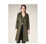 Long Length Turn Down Collar Premium Leather Trench Coat For Women With Belt