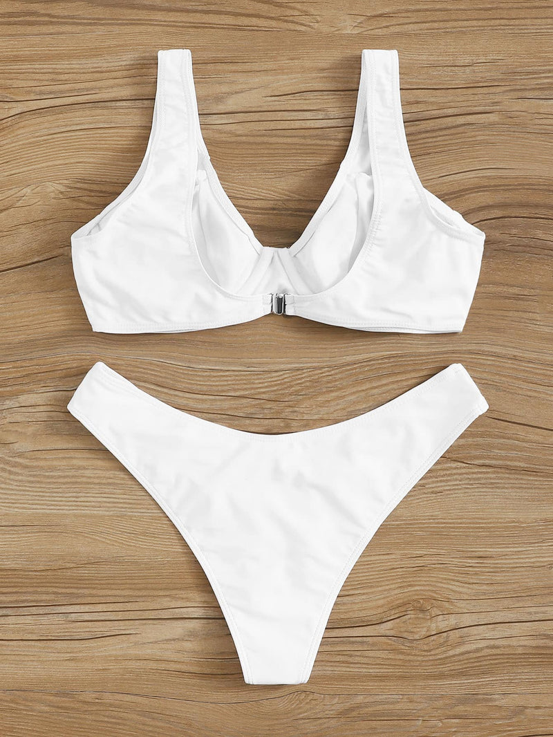 Top With High Cut Bikini Set For White Lovers