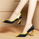 Mixed Color Natural Genuine Leather High Heel