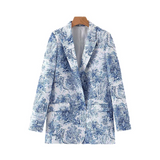 Elegant Print Stich Pocket Long Sleeve Female Outwear