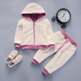 Cashmere Hooded Children Two Piece Winter Pants Suit