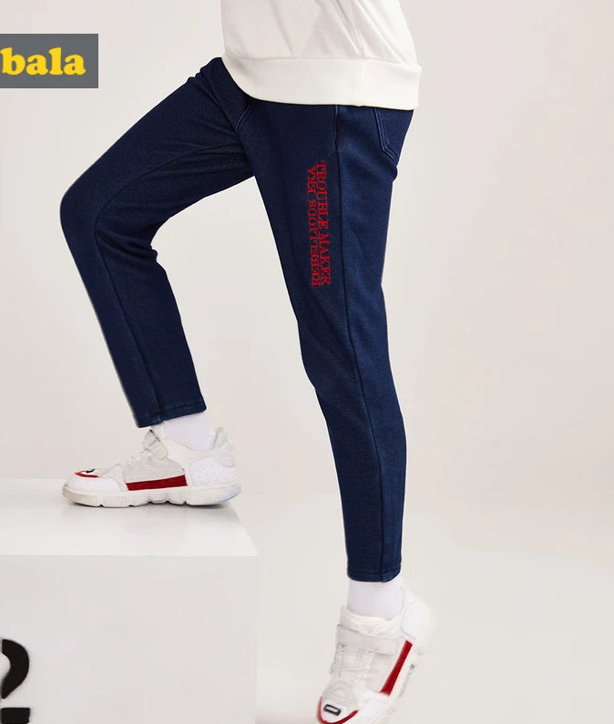Fleece Lined Pull On Slim Fit Teenage Girl Embroider Jeans