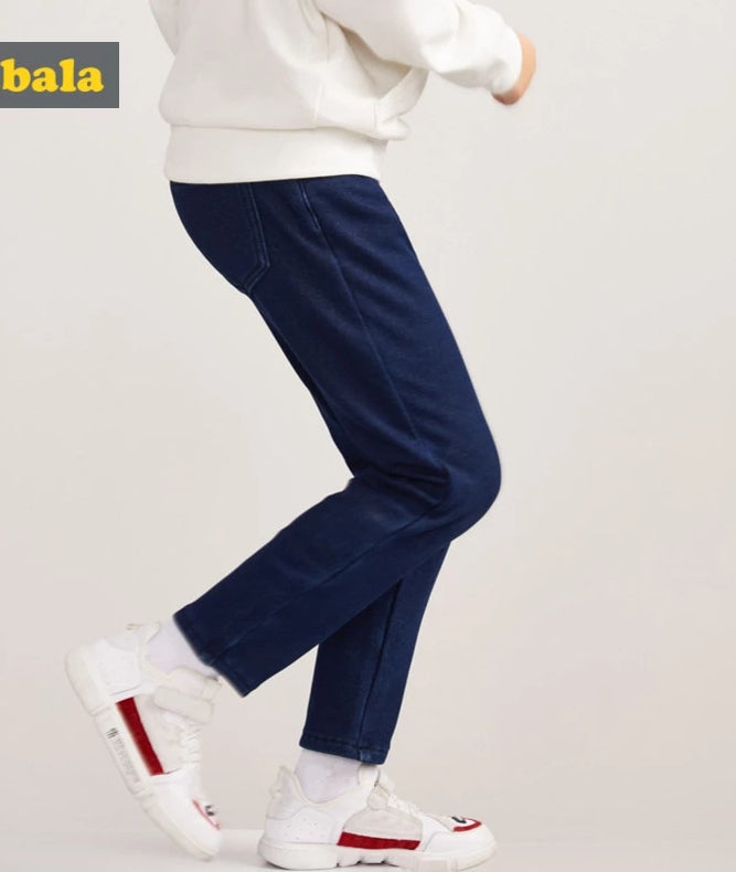 Fleece Lined Pull On Slim Fit Teenage Girl Embroider Jeans