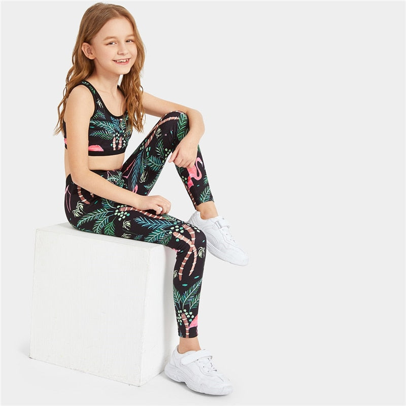 Girls Elastic Waist Leggings Set
