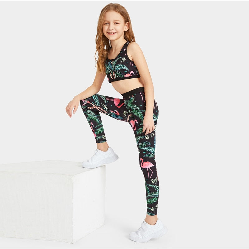 Girls Elastic Waist Leggings Set