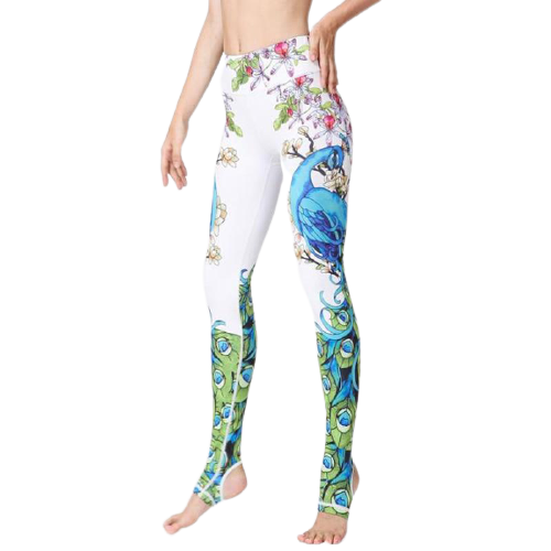Peacock Crane Printed Yoga Pants Women Tight Waist