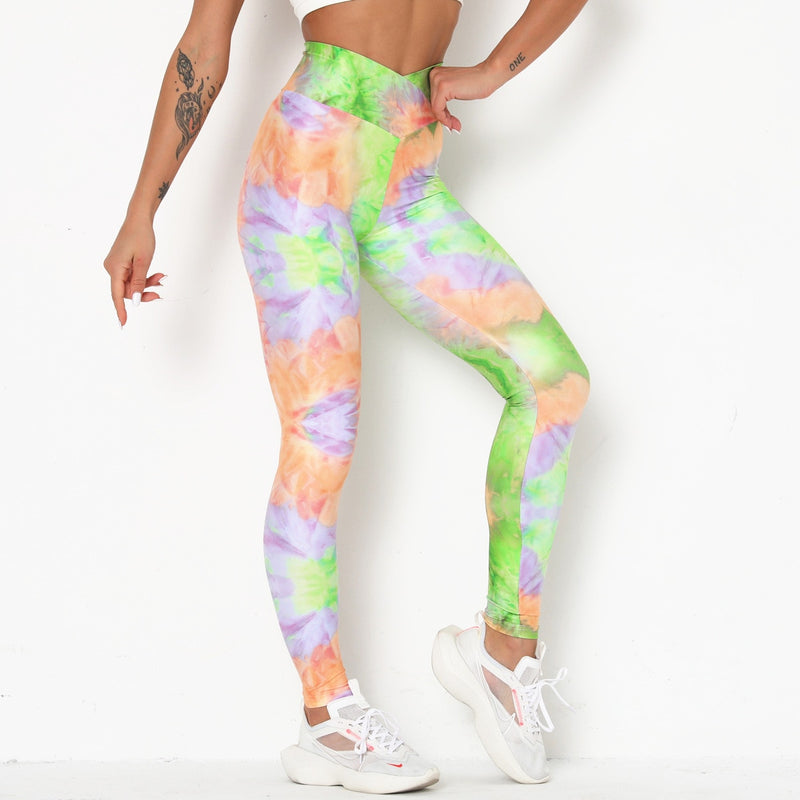 Colorful Printed Yoga Leggings Women Cross Belt Fitness