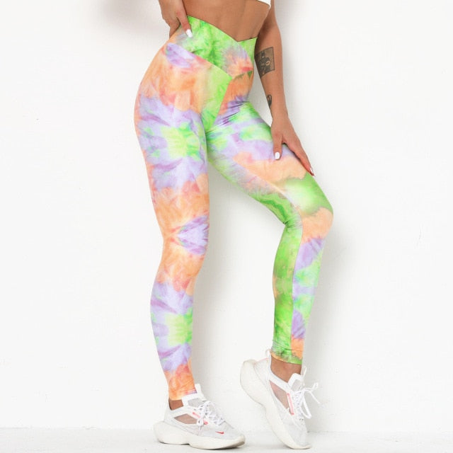 Colorful Printed Yoga Leggings Women Cross Belt Fitness