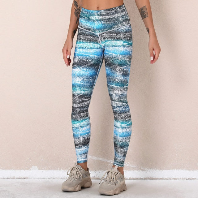 Purple White stripe printing sport Leggings Women's