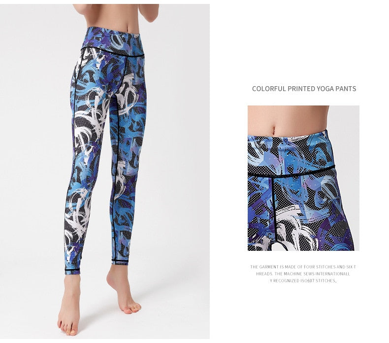 Printed yoga women stretch high waist running sports yoga