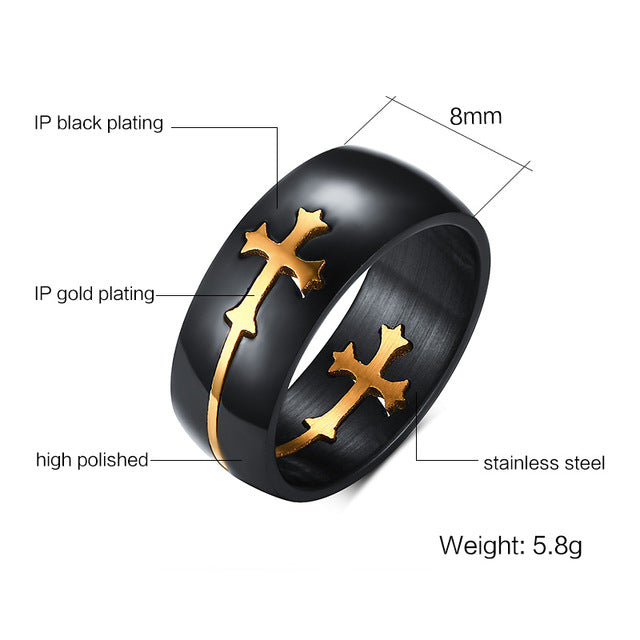 Stainless Still Quick Removable Men Curve Cross Ring