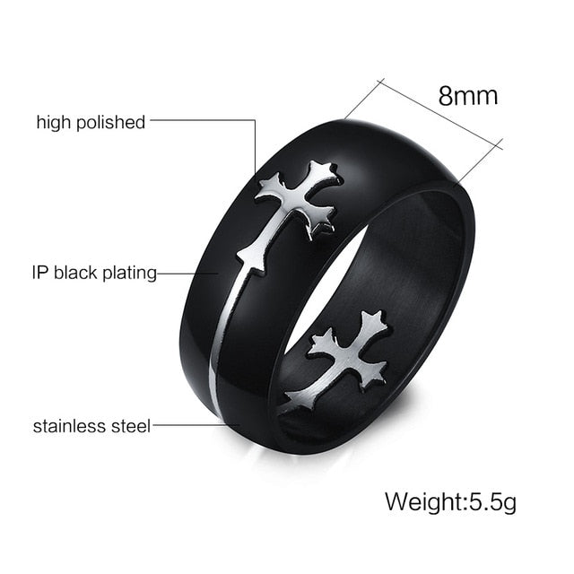 Stainless Still Quick Removable Men Curve Cross Ring