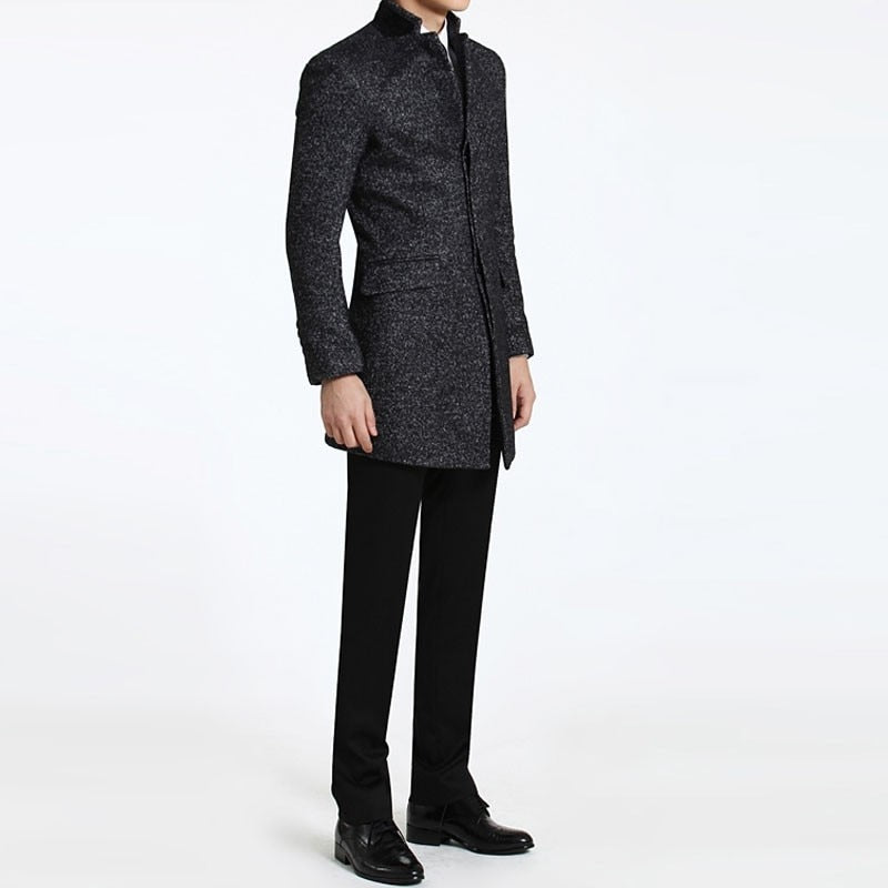 Woolen Trench Dark Gray Men Long Business Coat