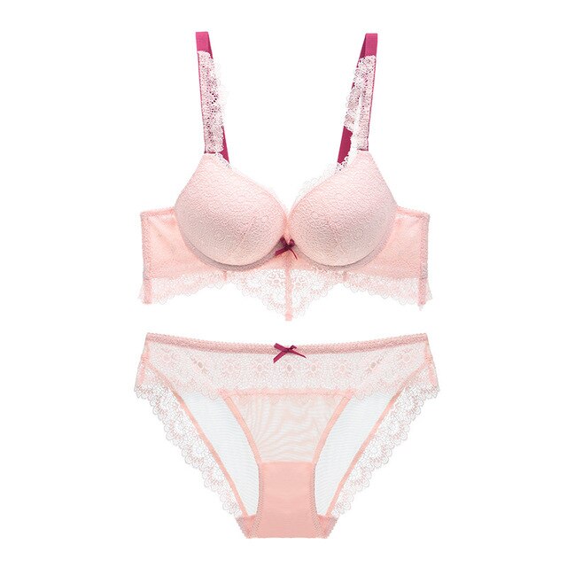 Nylon Made Padded Push Up Lace Bra Set