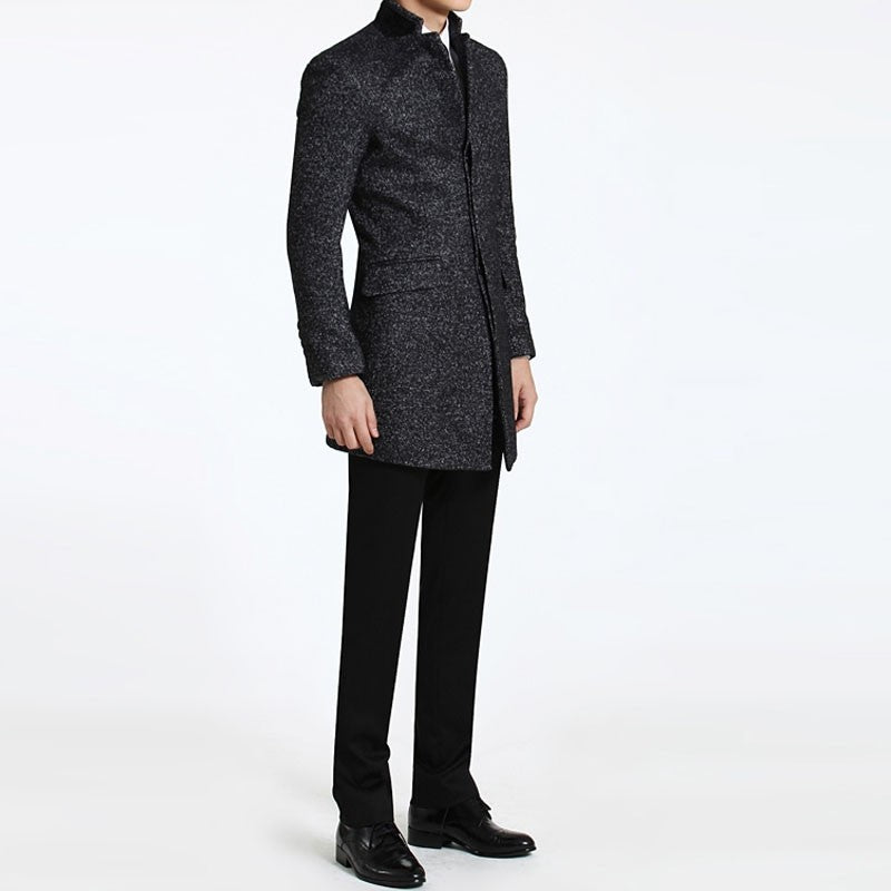 Woolen Trench Dark Gray Men Long Business Coat