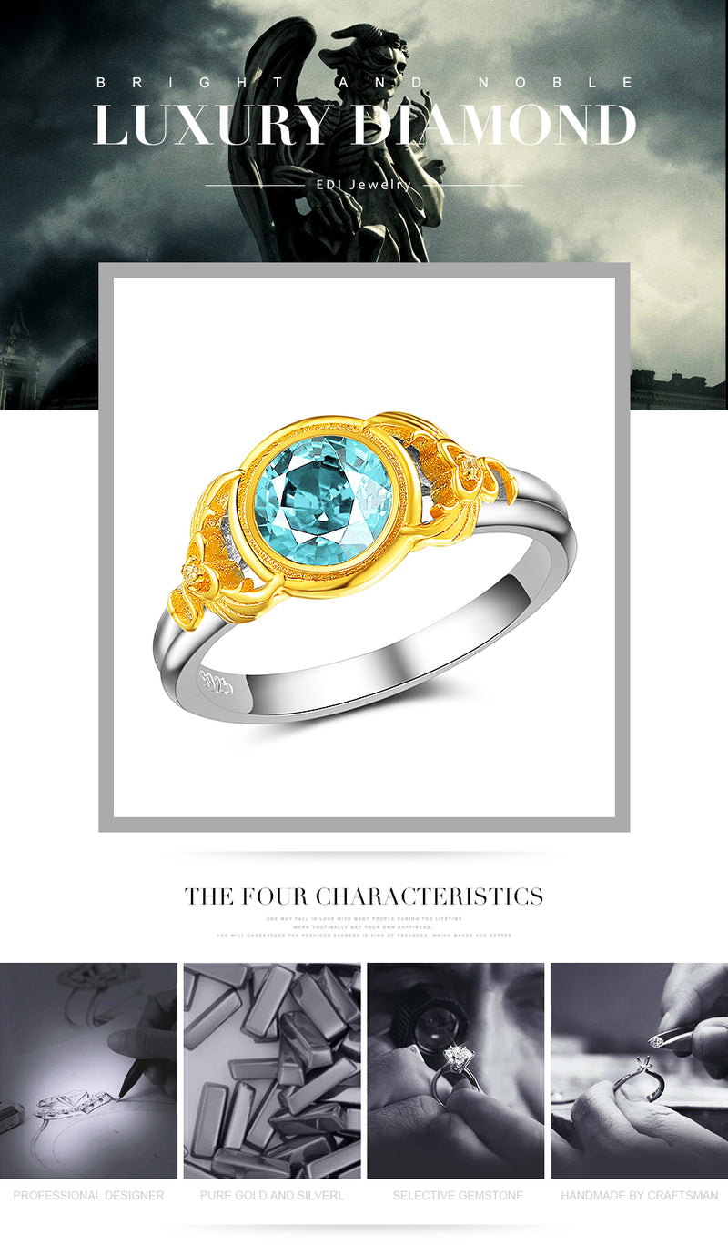 925 Sterling 18K Yellow Gold Color Ring