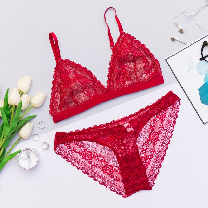 Ultra Thin Ladies Wire Free Lingerie and Bra Set
