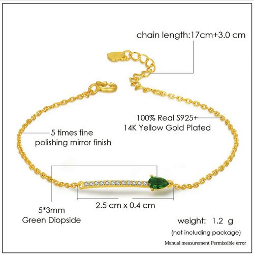 3x5mm Green Diopside 925 Sterling Charm Bracelet