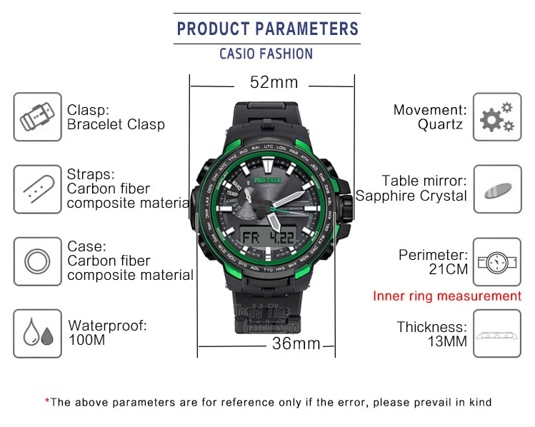Waterproof Men Sports Casio Protrek Quartz Watch For Outdoor Driving