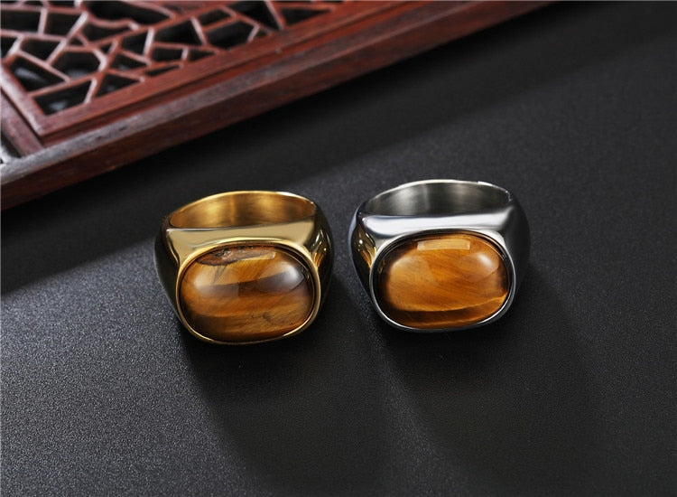 Brown Stone Symbol Solid Stainless Steel Men Ring