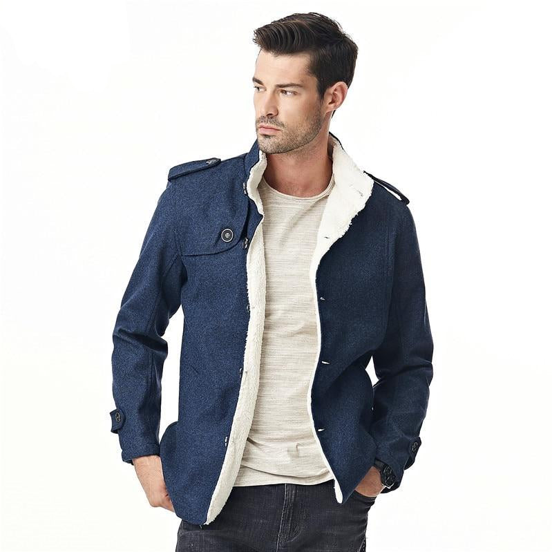 Men Fleece Lined Extra Warmer Woolen Coat