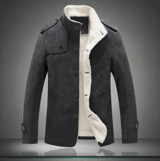 Men Fleece Lined Extra Warmer Woolen Coat