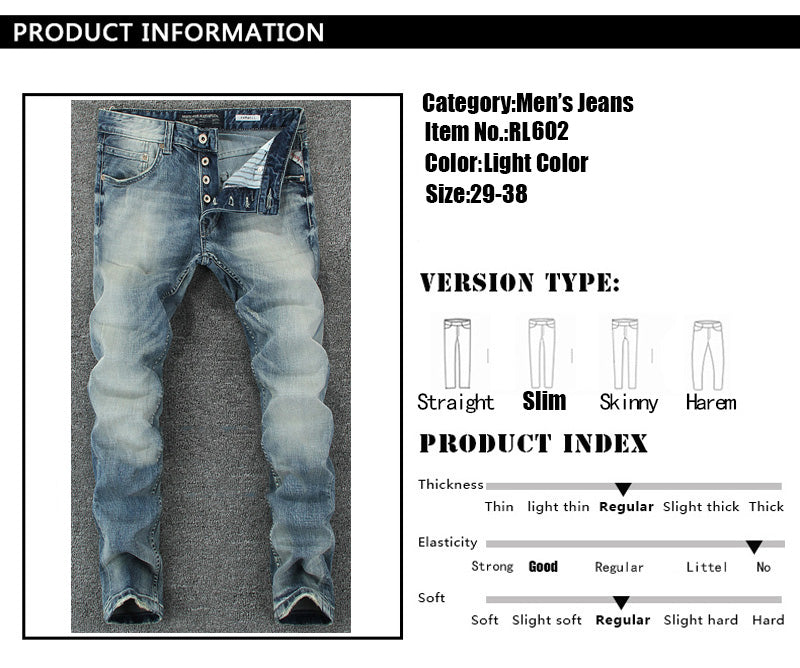 Mens Blue Light Vintage Denim Italian Men High Street Jean 2019