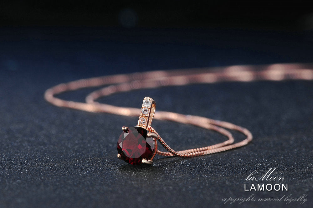 Pendant Red Garnet Gemstone 925 Sterling Silver Necklace