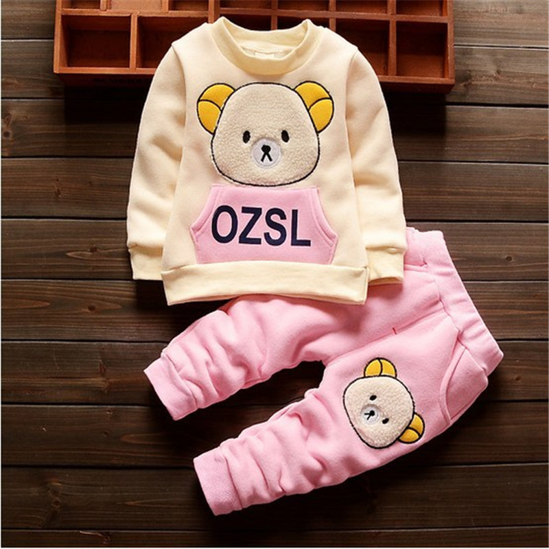 Made With Fleece For Baby Winter Protection Two Piece Set Unisex Full Bodysuit For Baby 9 Months To 3 Years