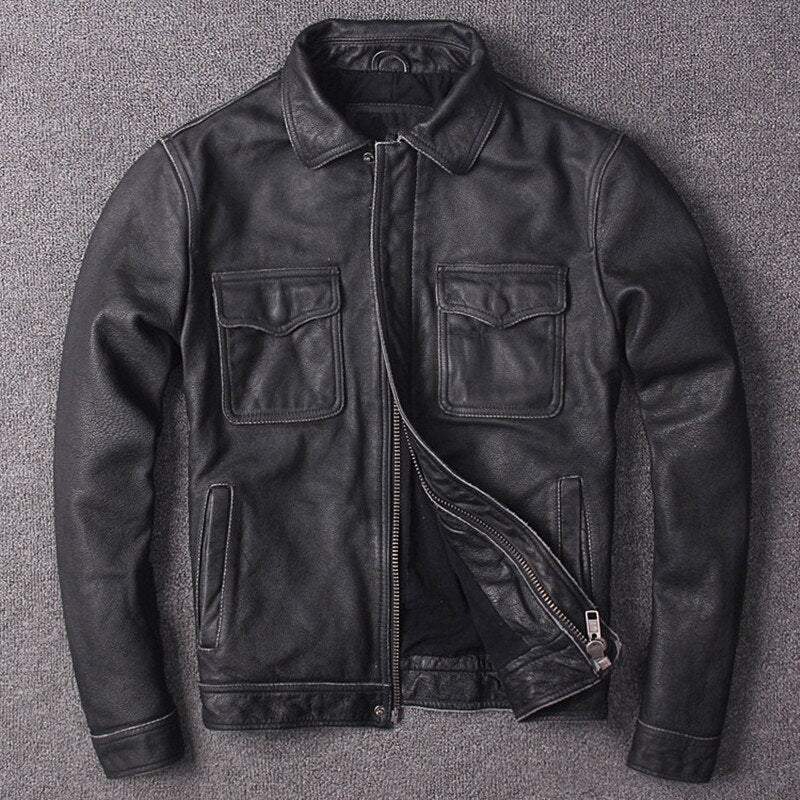 Vintage Black Mens Extra Warmer Leather Jacket For Winter