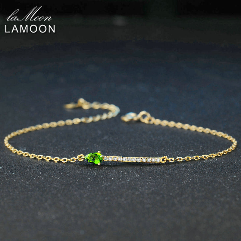 3x5mm Green Diopside 925 Sterling Charm Bracelet