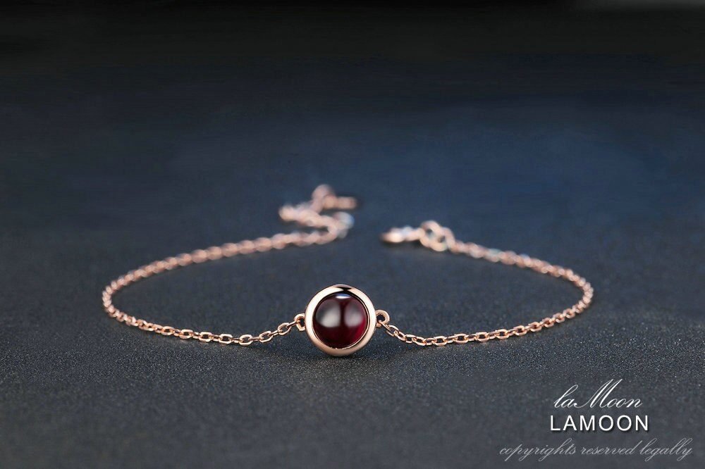 Classic 6mm 1.1 Ct Red Garnet 925 Charm Bracelet For Women