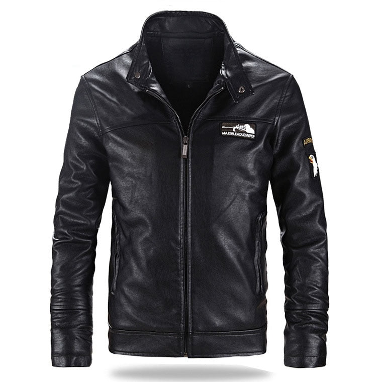 Mens Winter and Autumn Stand Collar Lather Jackets For Motor Cycle