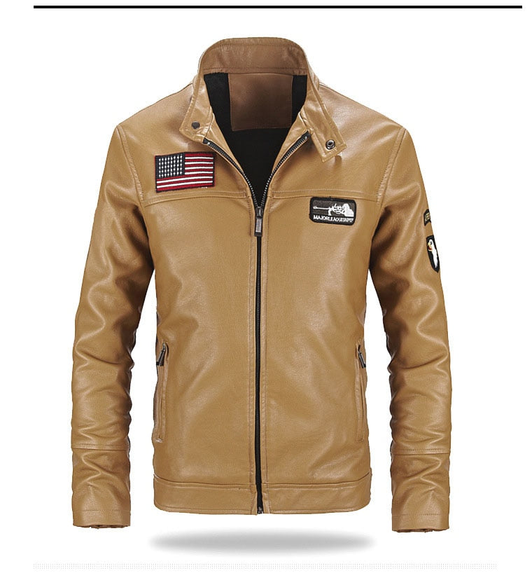 Mens Winter and Autumn Stand Collar Lather Jackets For Motor Cycle