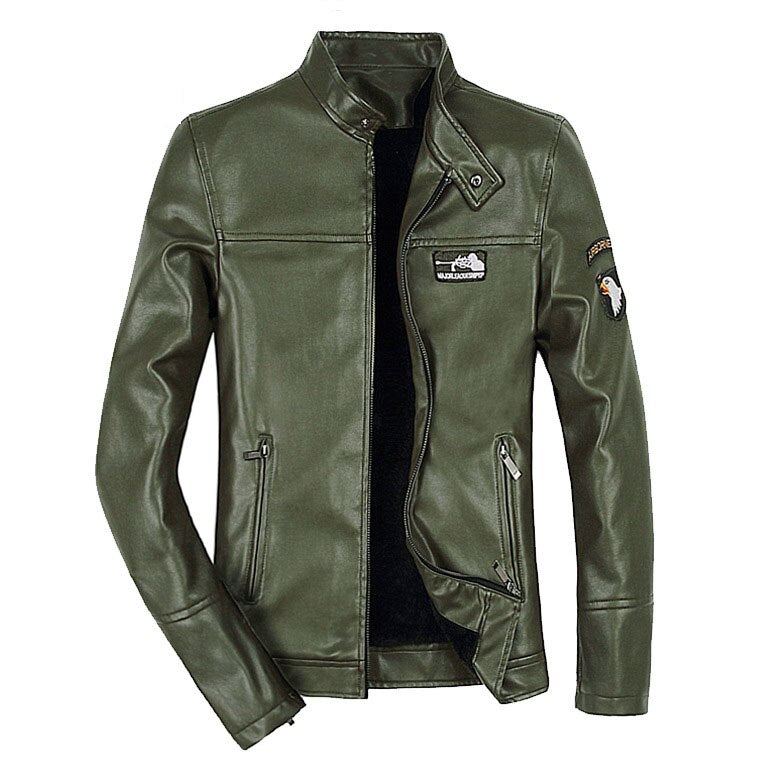 Mens Winter and Autumn Stand Collar Lather Jackets For Motor Cycle