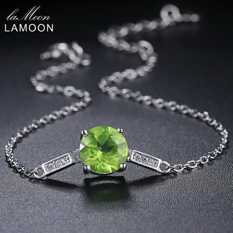 7MM Natural Round Peridot 925 Sterling Silver Bracelet