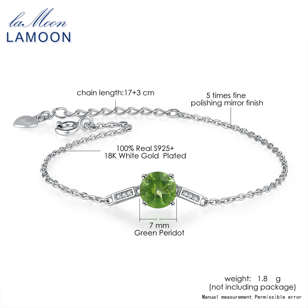 7MM Natural Round Peridot 925 Sterling Silver Bracelet